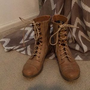 Tan military style lace up boots